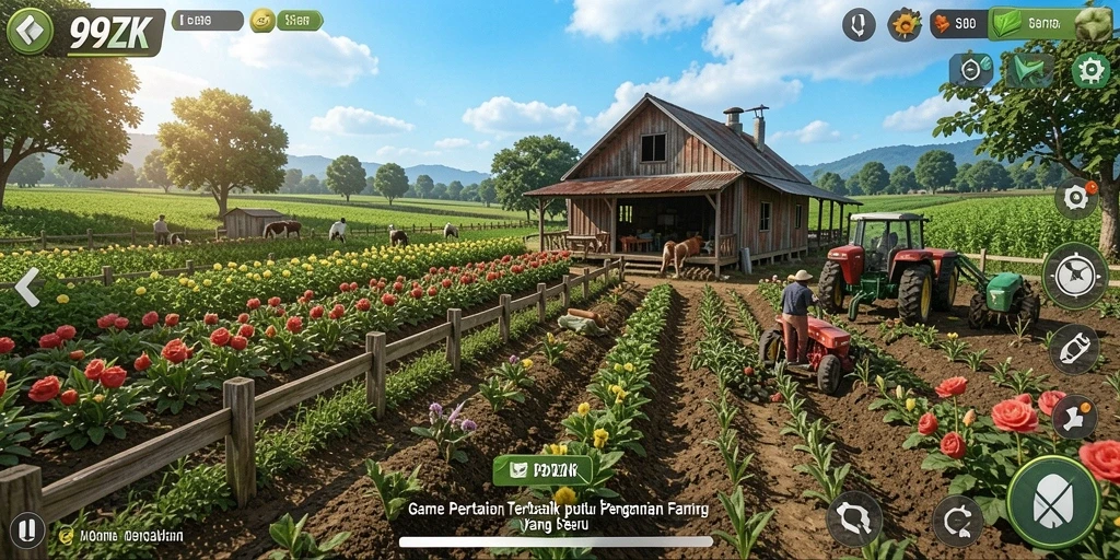 Screenshot gameplay menunjukkan aktifitas bertani yang seru dan interaktif.