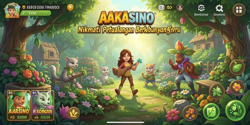 Screenshot gameplay AAKASINO menampilkan suasana berkebun yang menunjang.