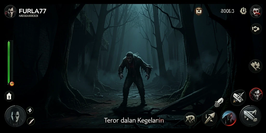 Tampilan gameplay mencekam dari FURLA77 yang menampilkan suasana seram.