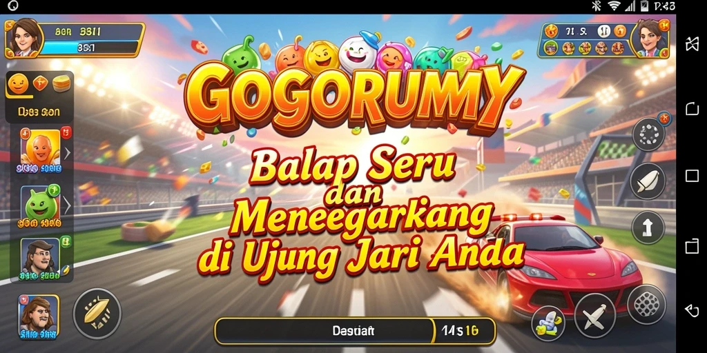 Tangkapan layar dari gameplay balap GOGORUMMY yang menegangkan.