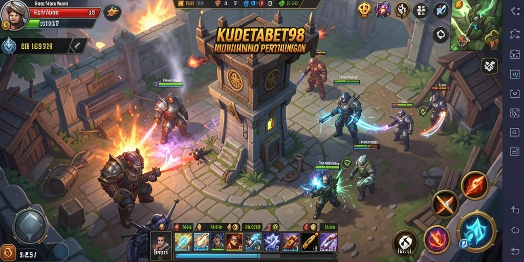 Tampilan intens dari gameplay menara dan serangan musuh.