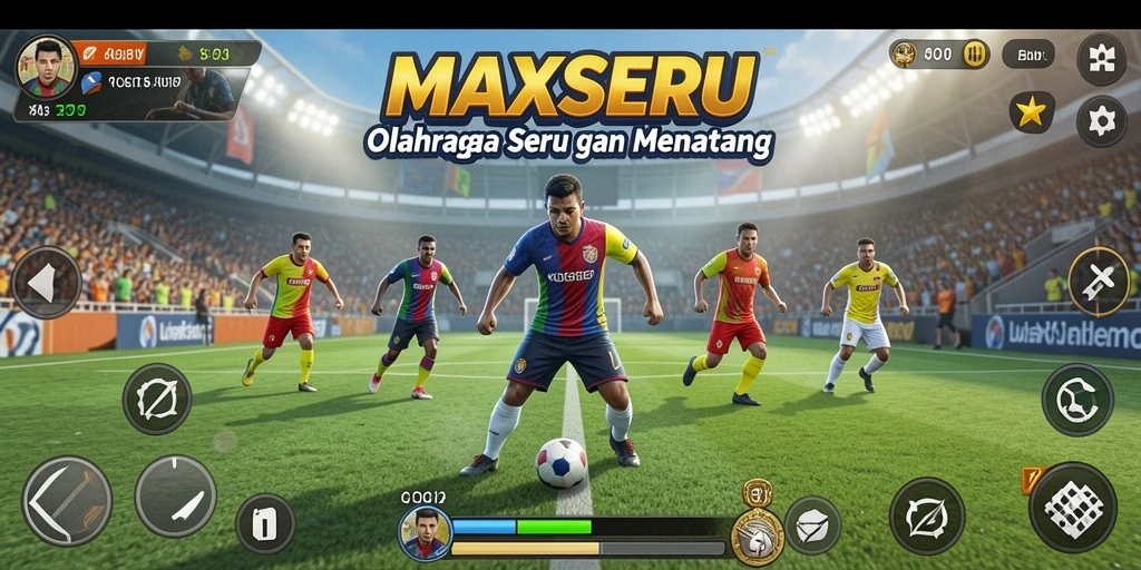 Tampilan gameplay MAXSERU yang mendebarkan saat pertandingan olahraga.