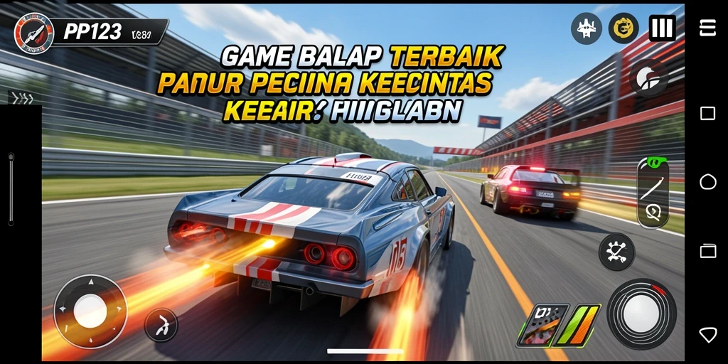 Screenshot gameplay PP123 yang menunjukkan balapan mendebarkan.