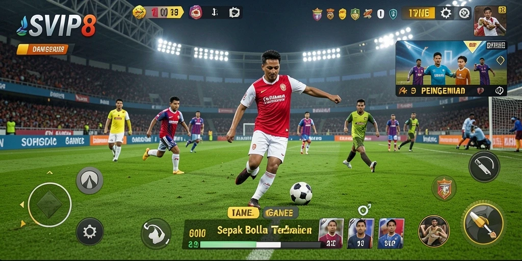 Tampilan gameplay mendebarkan dengan aksi sepak bola nyata.