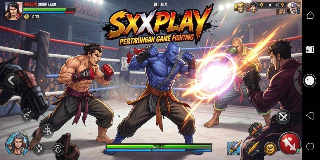 Screenshot dari gameplay SXXPLAY yang menunjukkan pertarungan epik.